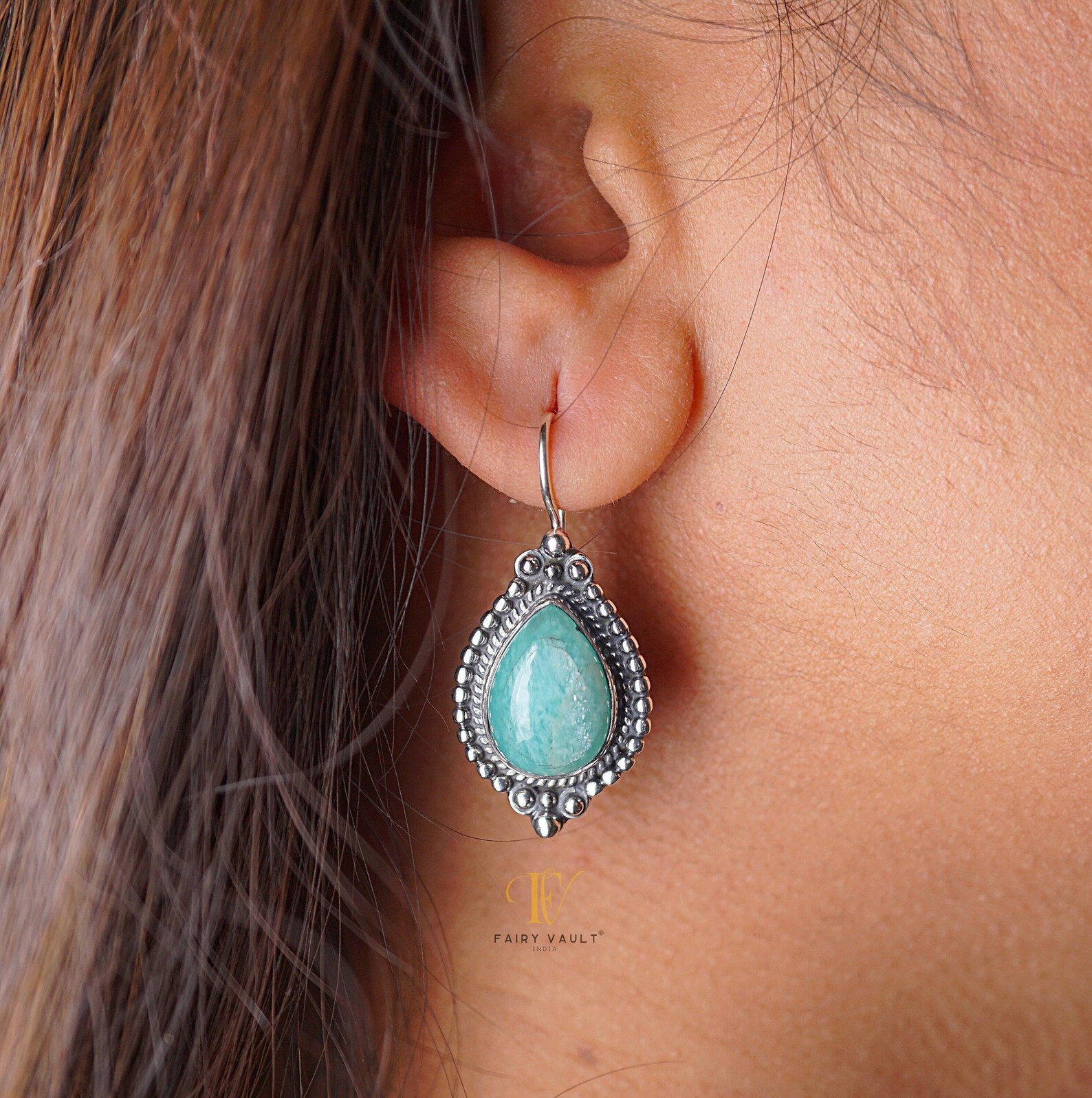 Azurite Teardrop Ornate Drop Earrings