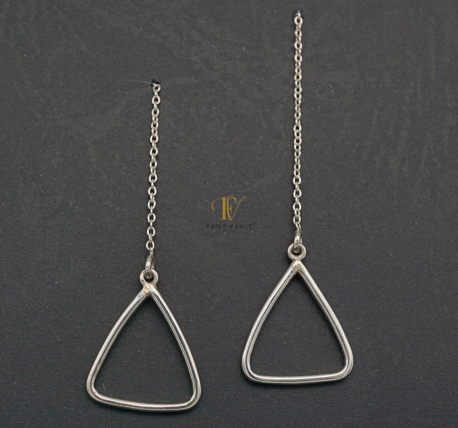 Triangular Silver Threader Earrings
