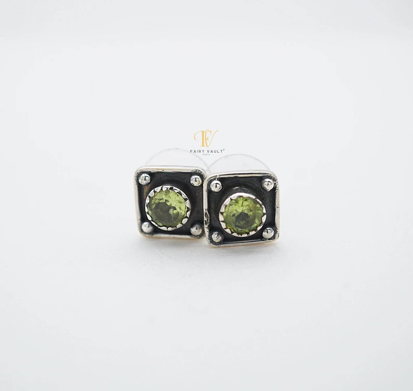 Peridot Square Frame Stud Earrings