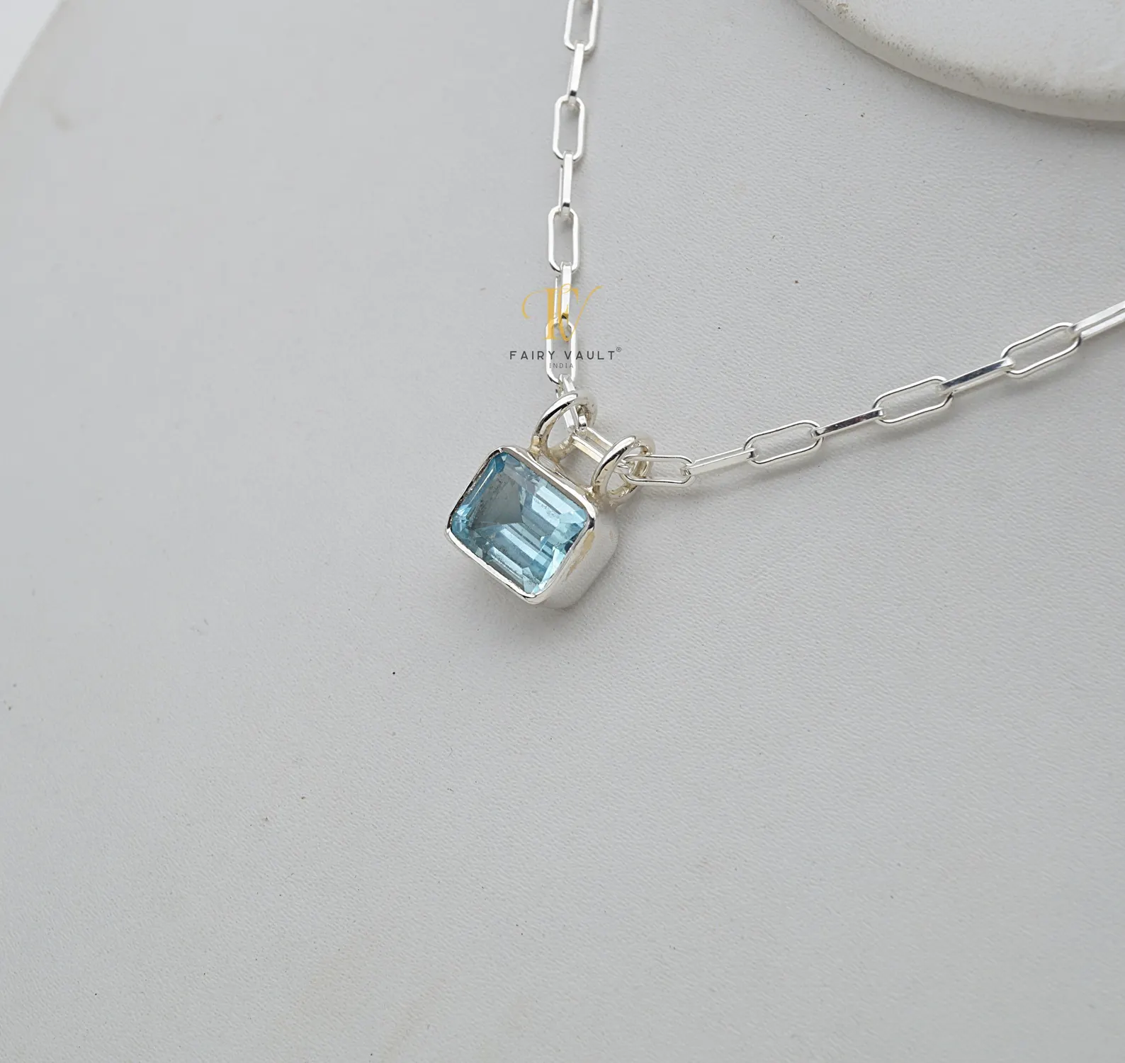 Blue Topaz Square Pendant