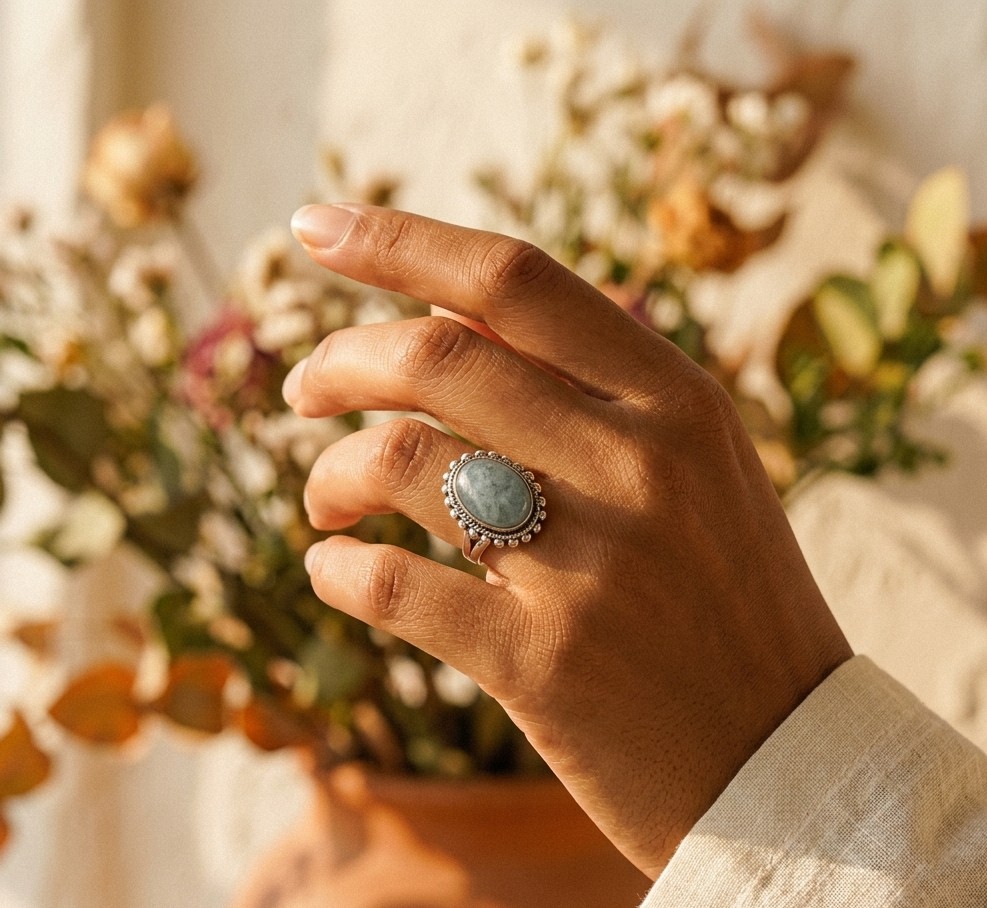 Aquamarine Oval Silver Ring
