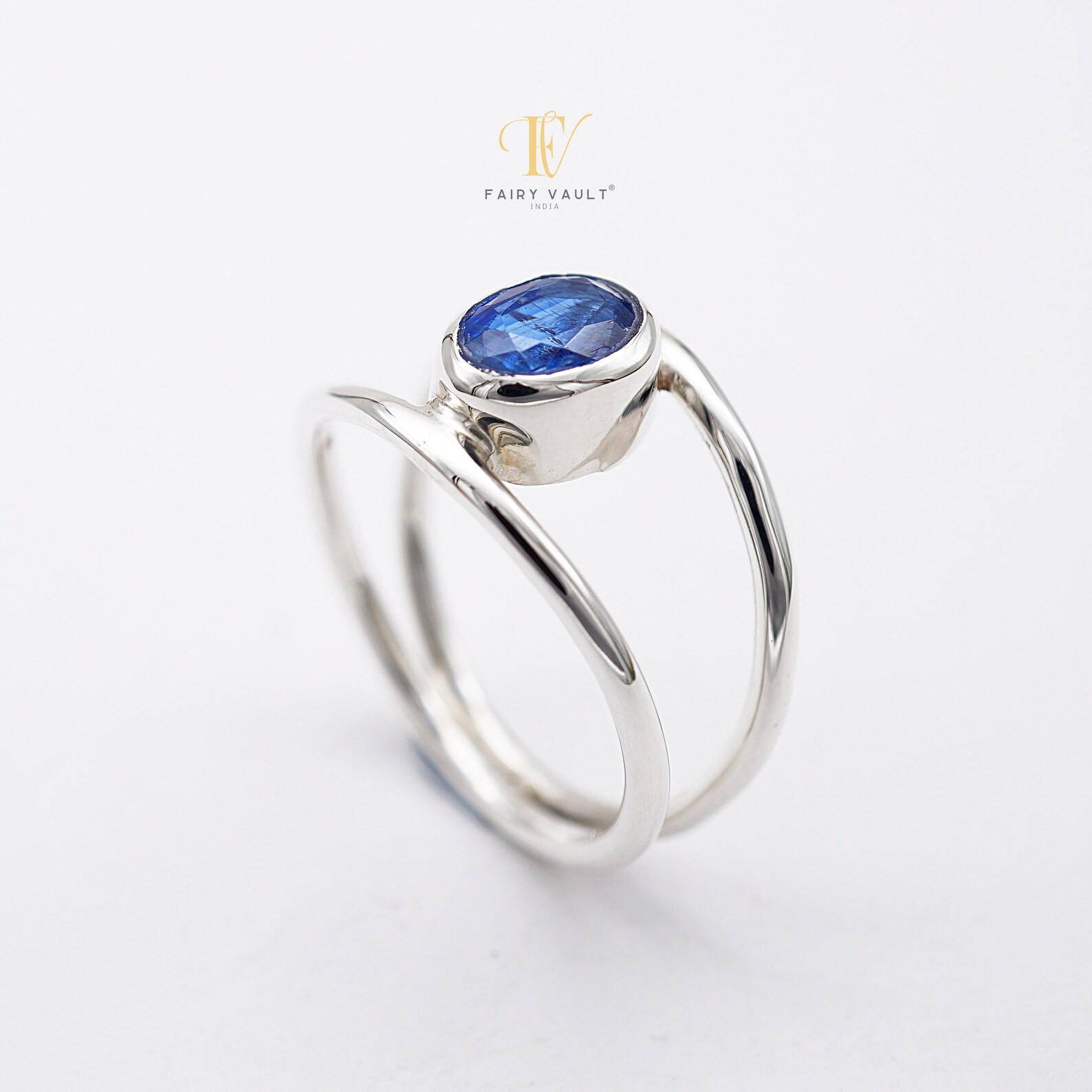 Blue Kyanite Double Band Silver Ring
