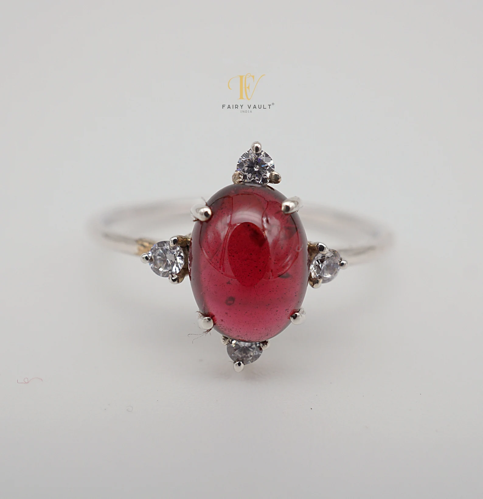 Garnet and White Topaz Silver Ring