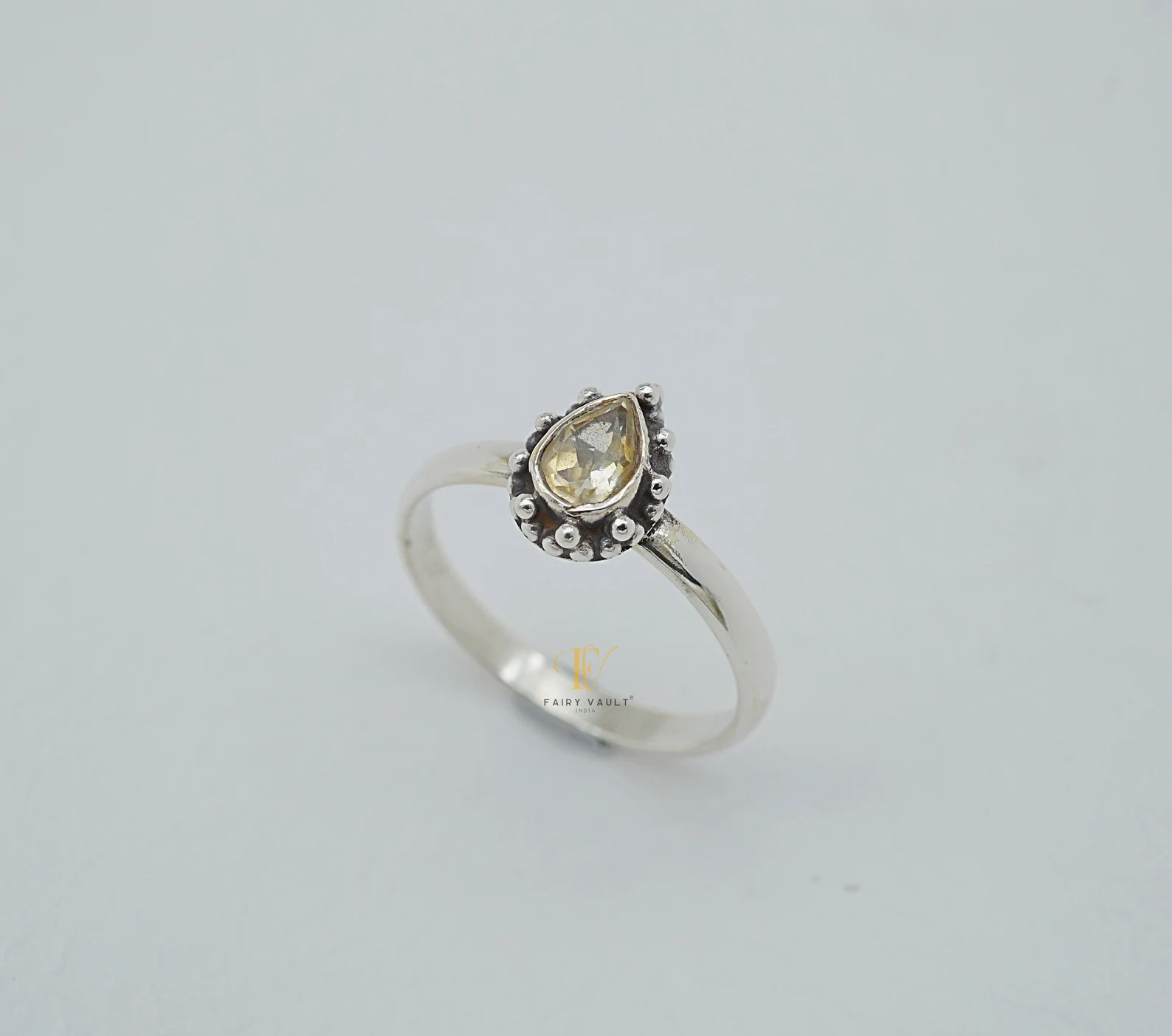 Citrine Teardrop Granule Halo Ring