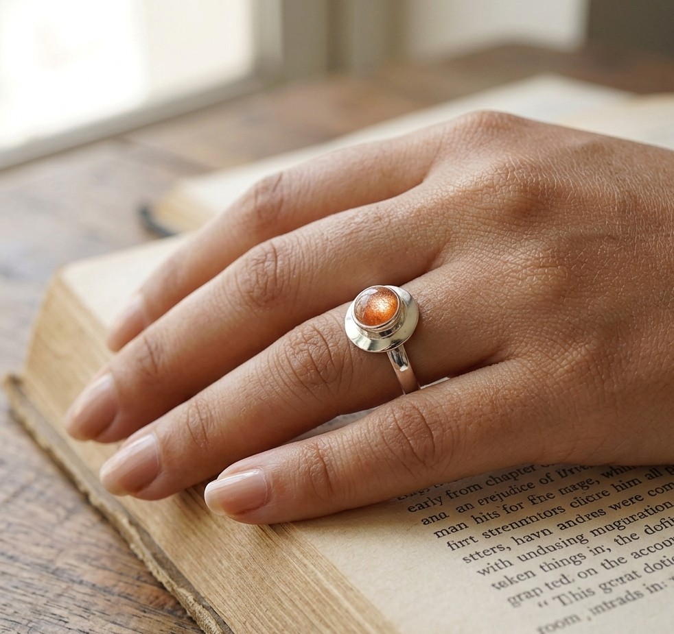 Goldstone Cabochon Platform Ring